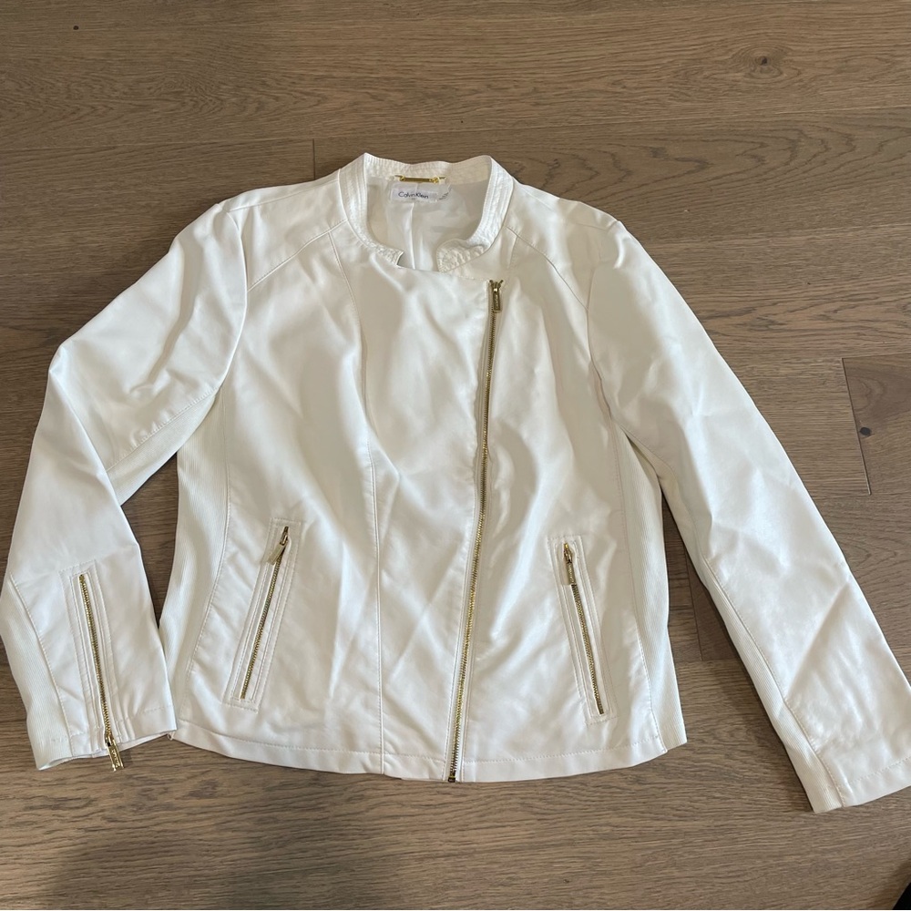 👑CALVIN KLEIN Faux Leather Jacket Gold Details👑